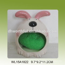 Ceramic sponge holder with rabbit figure